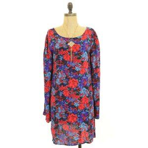 Free People Tunic Dress Size XS Open Back Wide Sleeve Floral Red Purple EUC A3